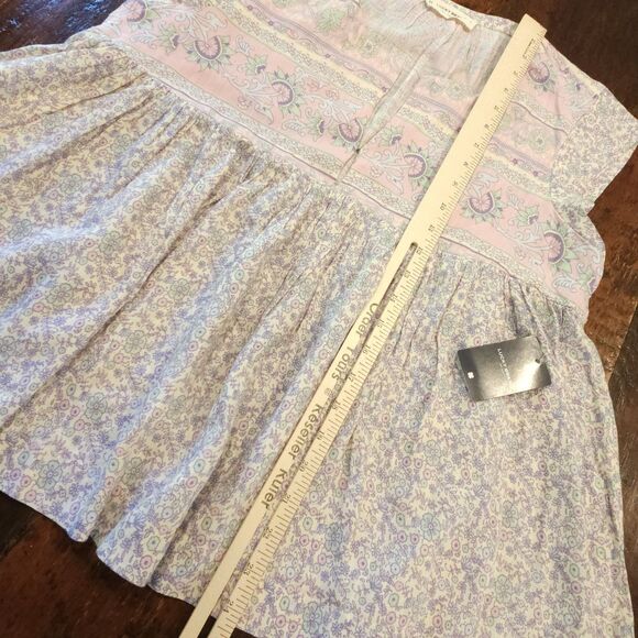LUCKY BRAND boho floral babydoll top sleeveless pink purple cotton blouse S - Picture 3 of 8